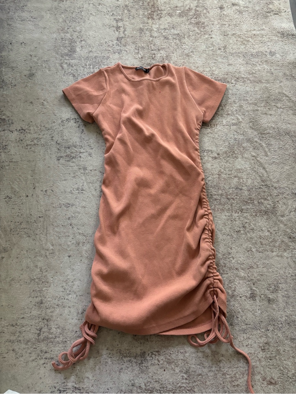 Nasty Gal Dusty Rose Ruched Side-Tie Midi Dress